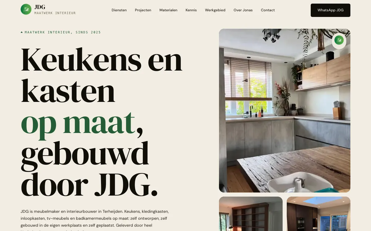 JDG Maatwerk Interieur, de homepage op volle breedte